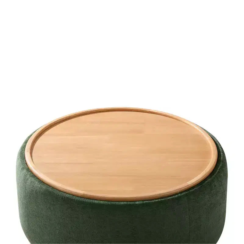 Pouf contenitore rotondo, Beige/Verde, Coperchio reversibile, 1 posto