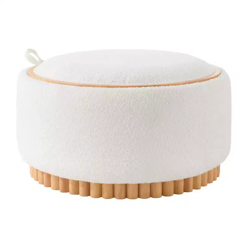 Pouf contenitore rotondo, Beige/Verde, Coperchio reversibile, 1 posto