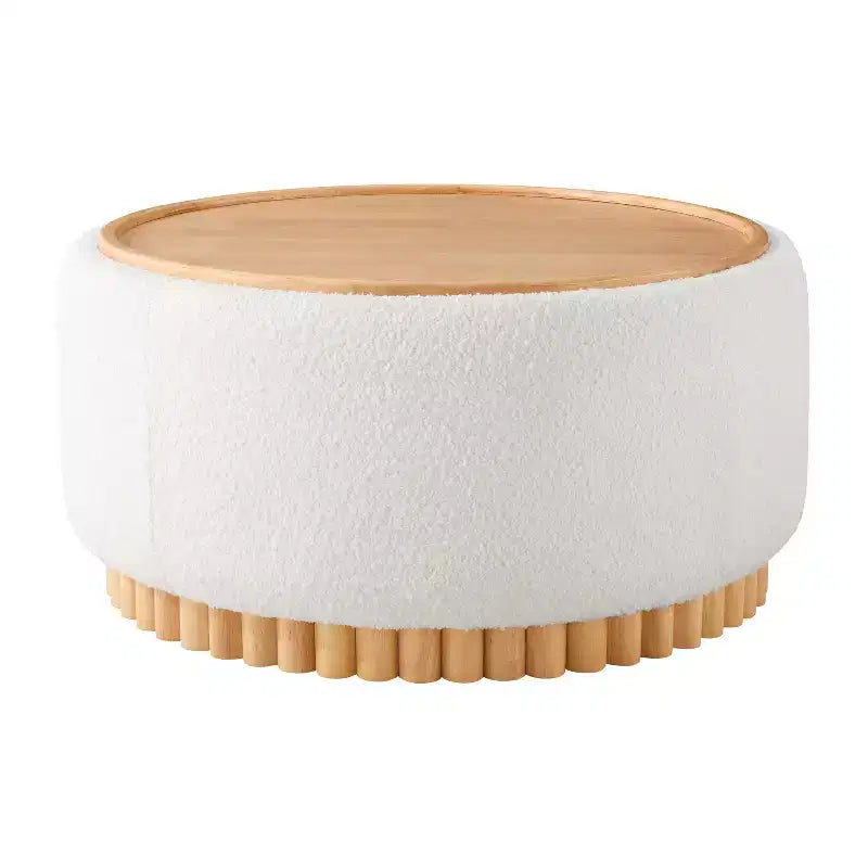 Pouf contenitore rotondo, Beige/Verde, Coperchio reversibile, 1 posto
