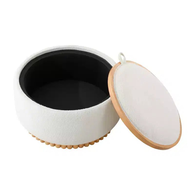 Pouf contenitore rotondo, Beige/Verde, Coperchio reversibile, 1 posto