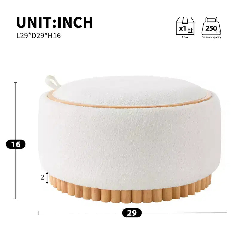 Pouf contenitore rotondo, Beige/Verde, Coperchio reversibile, 1 posto