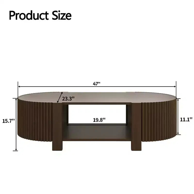 Tavolino da caffè ovale 47" con contenitore, Rovere/Noce, Legno scanalato, Pezzo unico