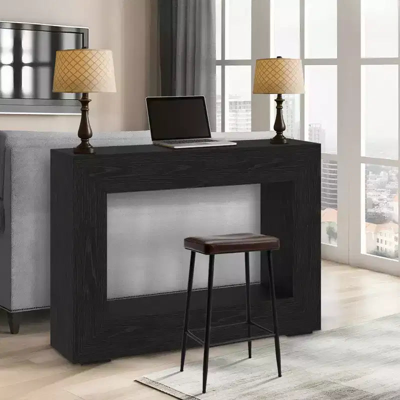 Consolle rustica nera in rovere, montaggio a 1 persona, stile rustico sottile