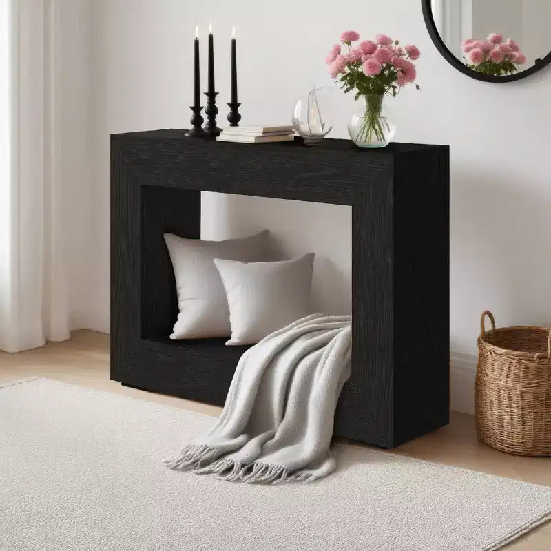 Consolle rustica nera in rovere, montaggio a 1 persona, stile rustico sottile