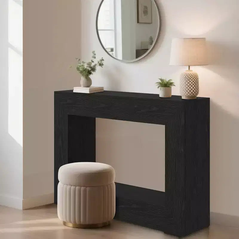 Consolle rustica nera in rovere, montaggio a 1 persona, stile rustico sottile