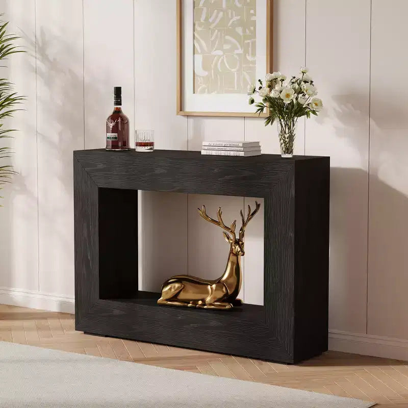 Consolle rustica nera in rovere, montaggio a 1 persona, stile rustico sottile