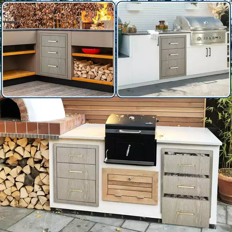 Mobile Cucina da Esterno Magnolia a Tre Cassetti – Montaggio a Filo, Acciaio Inossidabile