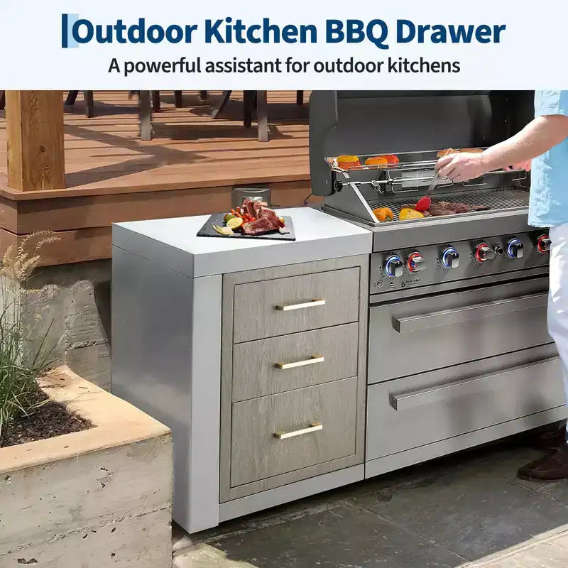 Magnolia Triple Drawer Outdoor Kitchen Cabinet – Flush Mount, Stainless Steel