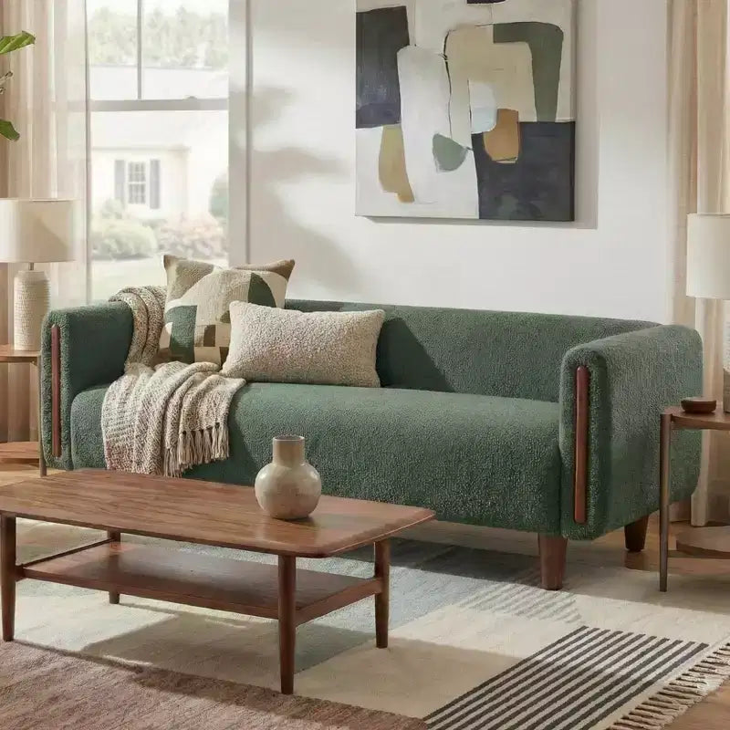 Divano a 3 posti rivestito in bouclé beige / grigio scuro / verde / farina d'avena / arancione