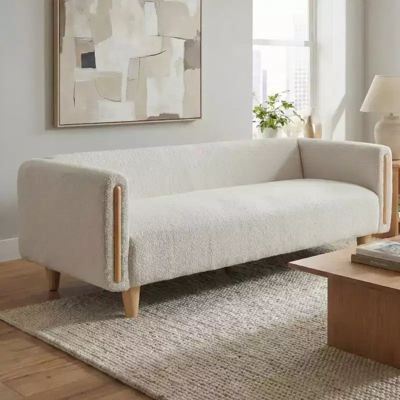 Divano a 3 posti rivestito in bouclé beige / grigio scuro / verde / farina d'avena / arancione