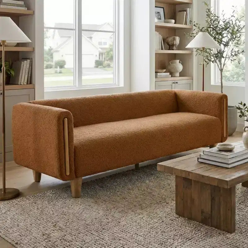 Divano a 3 posti rivestito in bouclé beige / grigio scuro / verde / farina d'avena / arancione