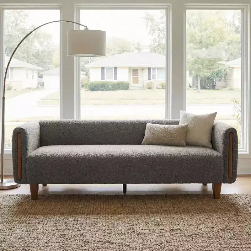 Divano a 3 posti rivestito in bouclé beige / grigio scuro / verde / farina d'avena / arancione