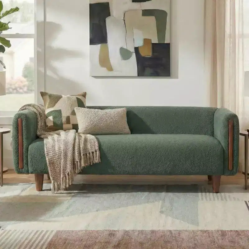 Divano a 3 posti rivestito in bouclé beige / grigio scuro / verde / farina d'avena / arancione