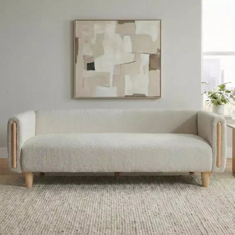 Divano a 3 posti rivestito in bouclé beige / grigio scuro / verde / farina d'avena / arancione