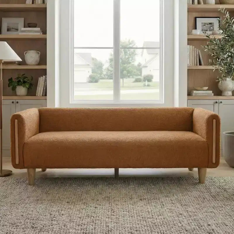 Divano a 3 posti rivestito in bouclé beige / grigio scuro / verde / farina d'avena / arancione