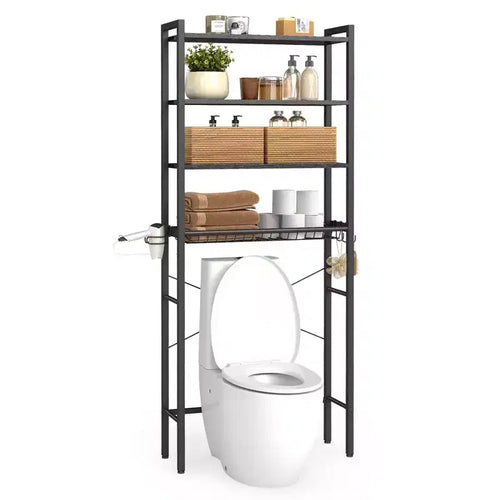 VASAGLE Over the Toilet Storage, Over Toilet Bathroom Organizer with Adjustable Shelves and Basket, Hair Dryer Holder, 3 Hooks
