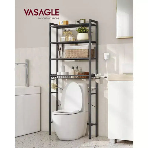 Scaffale portaoggetti da bagno nero a 4 ripiani, da posizionare sopra il WC, organizzatore per un singolo utente