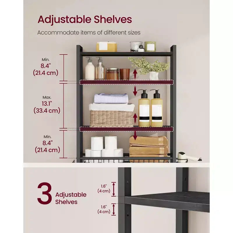 Scaffale portaoggetti da bagno nero a 4 ripiani, da posizionare sopra il WC, organizzatore per un singolo utente