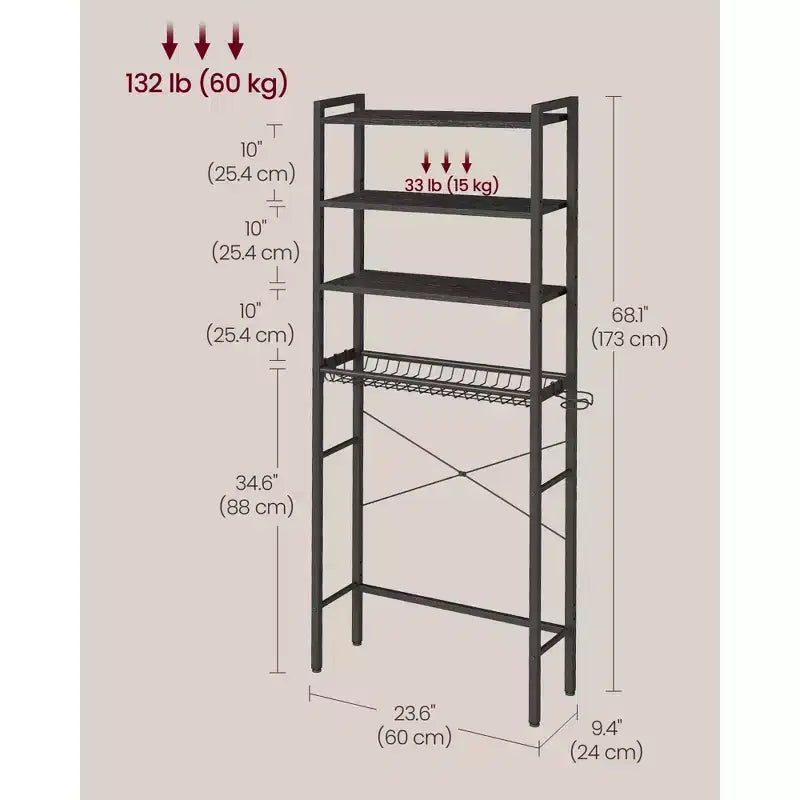 Scaffale portaoggetti da bagno nero a 4 ripiani, da posizionare sopra il WC, organizzatore per un singolo utente