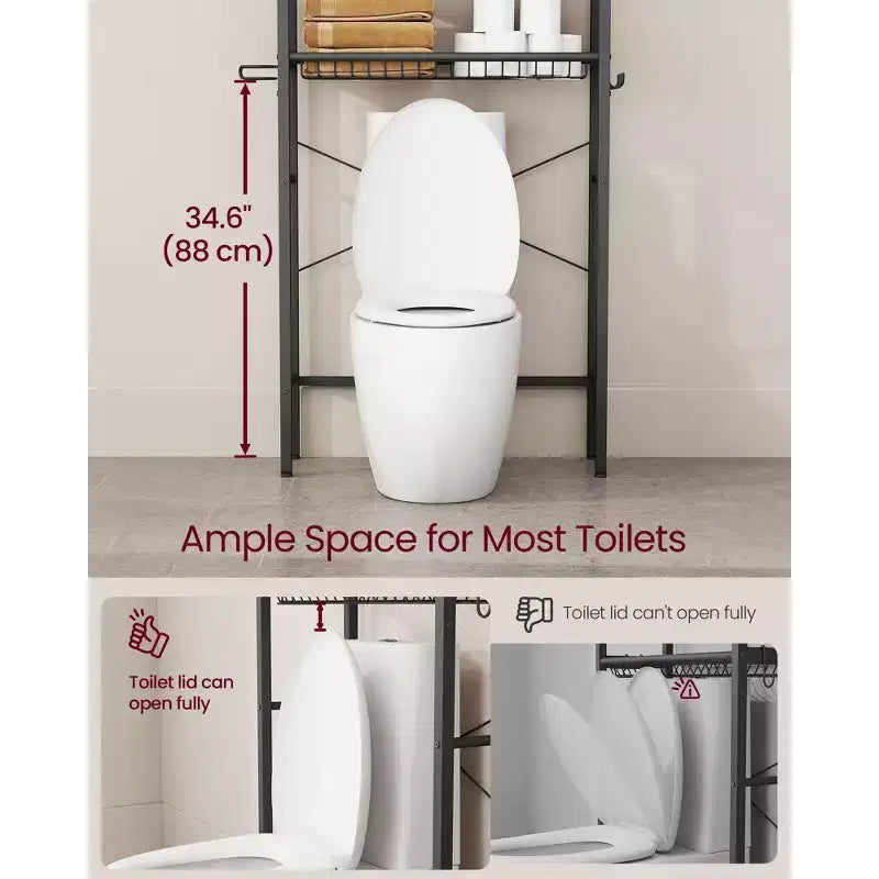 Scaffale portaoggetti da bagno nero a 4 ripiani, da posizionare sopra il WC, organizzatore per un singolo utente