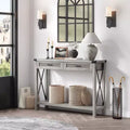 Tavolo Consolle, Venatura Legno Grigio, Cassetti in Rattan, 1 Pezzo