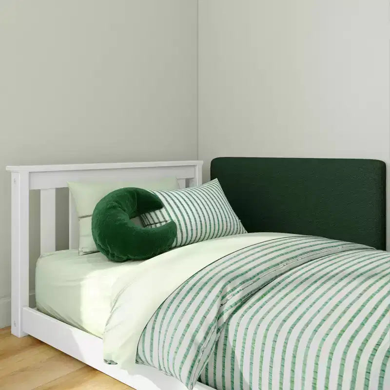 Letto a pavimento singolo bianco/multicolore con 2 testiere flottanti, per 2 bambini
