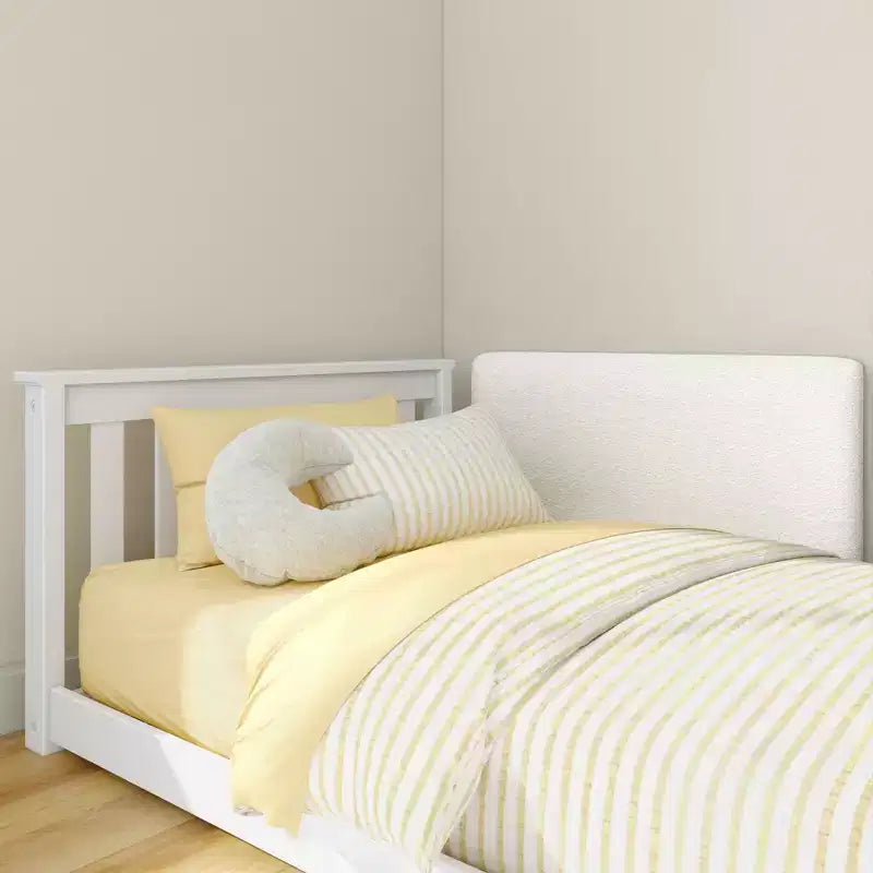 Letto a pavimento singolo bianco/multicolore con 2 testiere flottanti, per 2 bambini