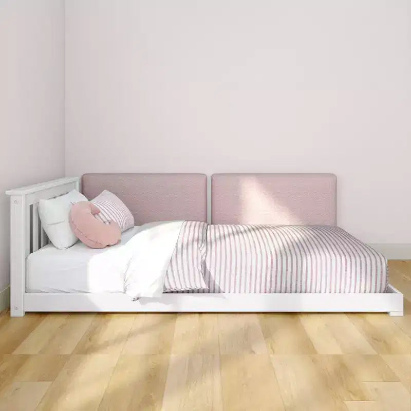 Letto a pavimento singolo bianco/multicolore con 2 testiere flottanti, per 2 bambini