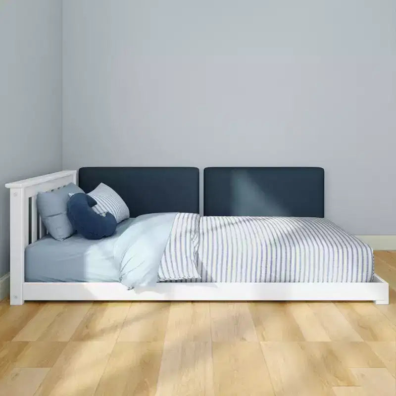 Letto a pavimento singolo bianco/multicolore con 2 testiere flottanti, per 2 bambini