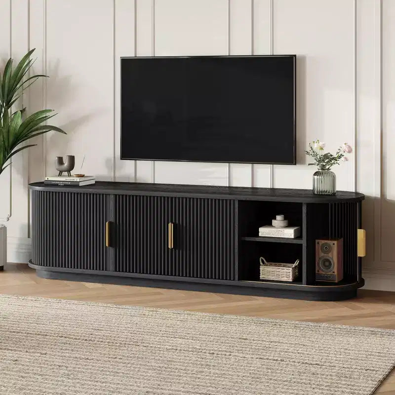 Mobile TV da masseria con anta scorrevole, finitura Nera / Naturale / Noce, adatto per TV fino a 75", montaggio a 1 persona