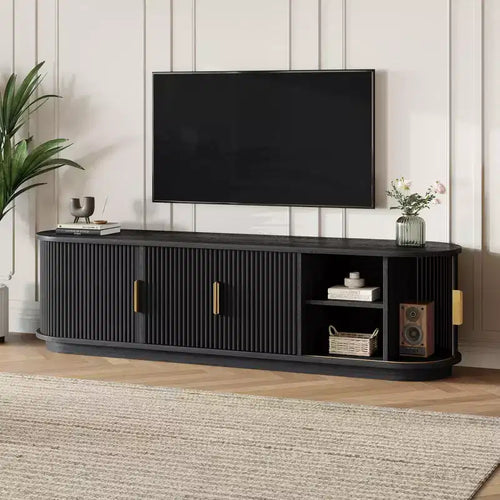 Mobile TV da masseria con anta scorrevole, finitura Nera / Naturale / Noce, adatto per TV fino a 75", montaggio a 1 persona