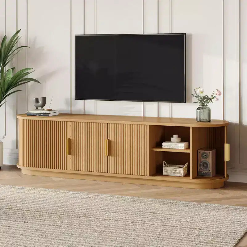 Mobile TV da masseria con anta scorrevole, finitura Nera / Naturale / Noce, adatto per TV fino a 75", montaggio a 1 persona