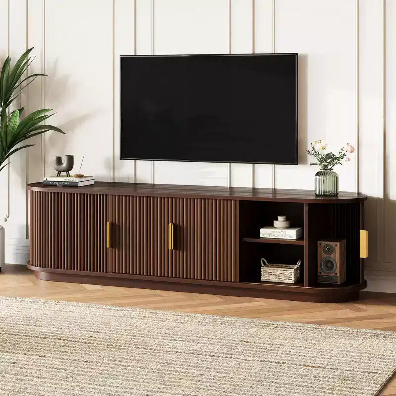 Mobile TV da masseria con anta scorrevole, finitura Nera / Naturale / Noce, adatto per TV fino a 75", montaggio a 1 persona