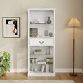 Hitow Freestanding Glass Display Bookcase 7-Color RGB Lighting + Clear Glass Doors/Shelves Tall Storage Bookshelf Cabinet with Drawer