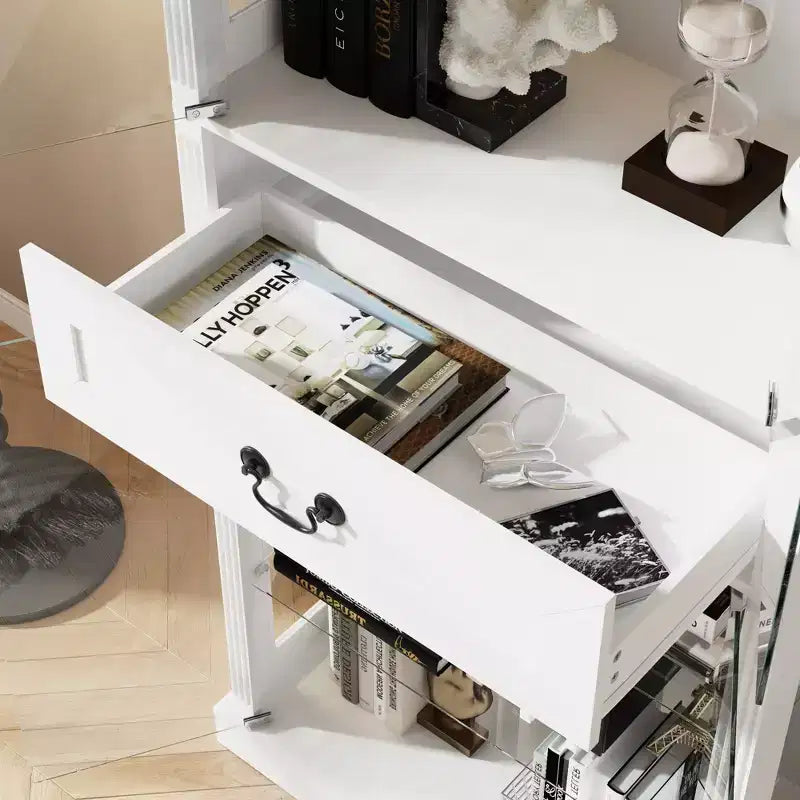 Vetrina in Vetro Nero con Illuminazione RGB, Ante e Ripiani Trasparenti, Uso Singolo