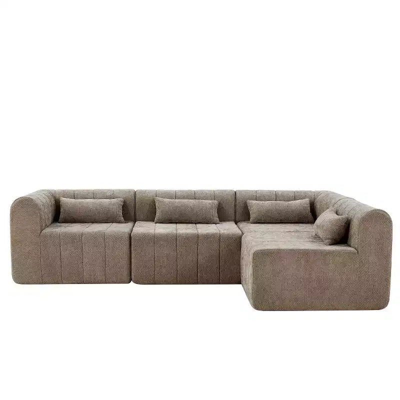 Divano convertibile a L 4 posti beige/espresso/verde/arancione