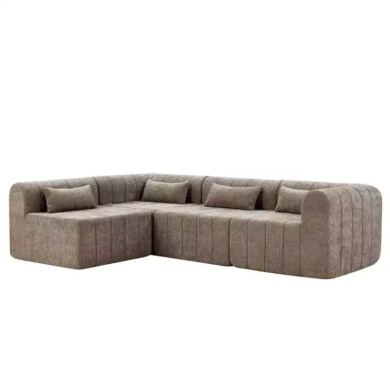 Divano convertibile a L 4 posti beige/espresso/verde/arancione