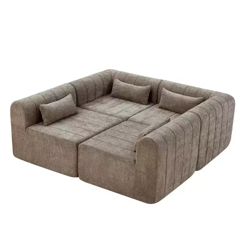 Divano convertibile a L 4 posti beige/espresso/verde/arancione
