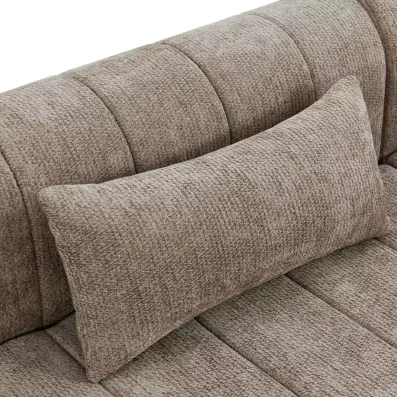 Divano convertibile a L 4 posti beige/espresso/verde/arancione