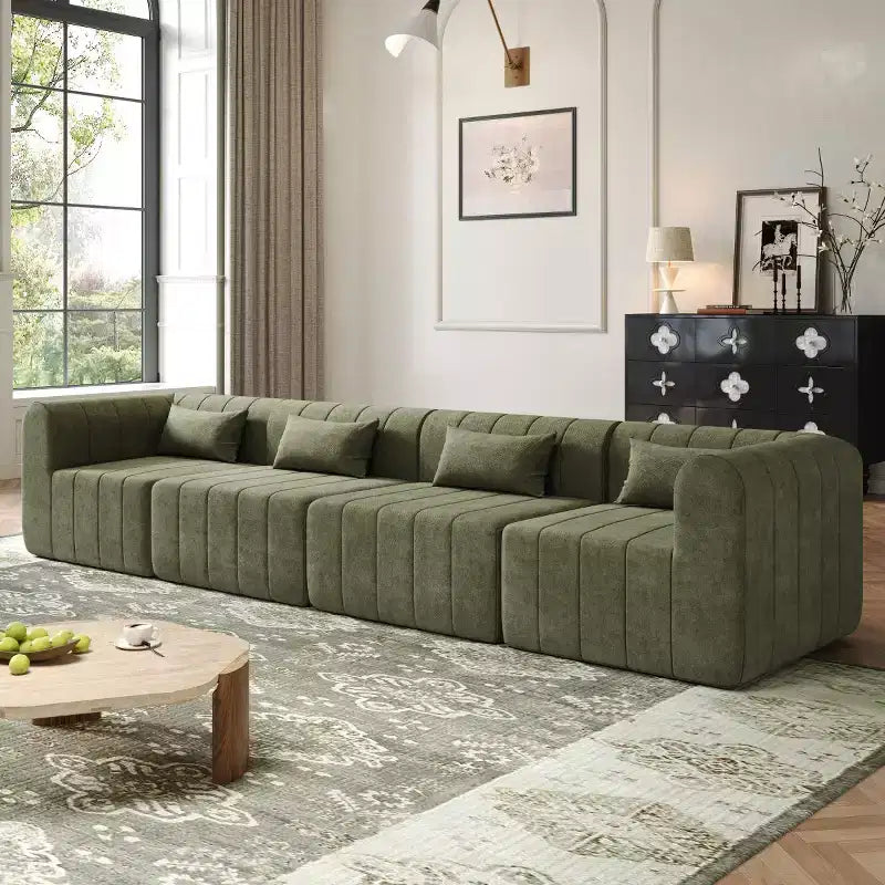 Divano convertibile a L 4 posti beige/espresso/verde/arancione
