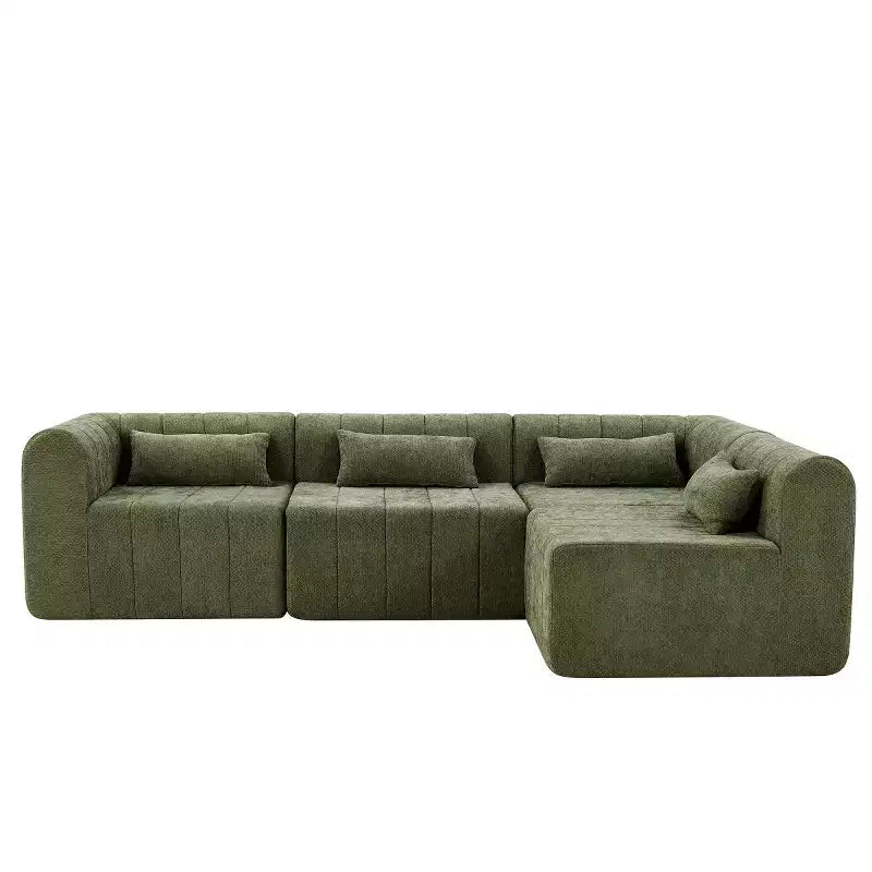 Divano convertibile a L 4 posti beige/espresso/verde/arancione