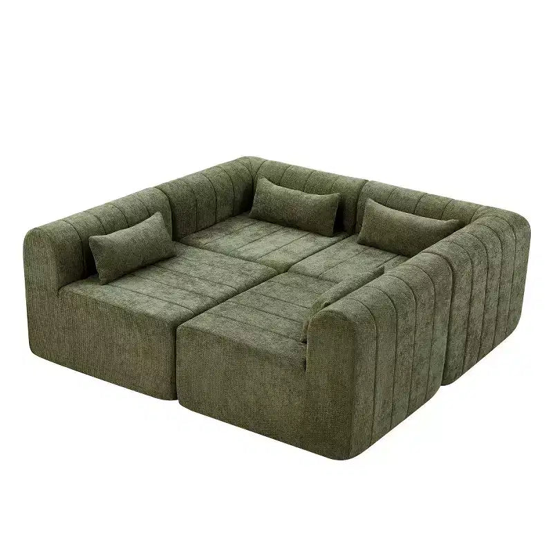 Divano convertibile a L 4 posti beige/espresso/verde/arancione