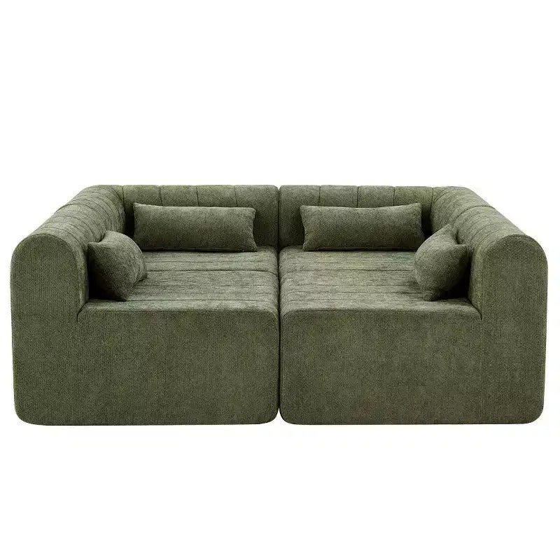 Divano convertibile a L 4 posti beige/espresso/verde/arancione