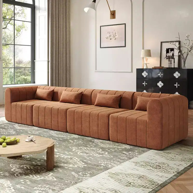 Divano convertibile a L 4 posti beige/espresso/verde/arancione