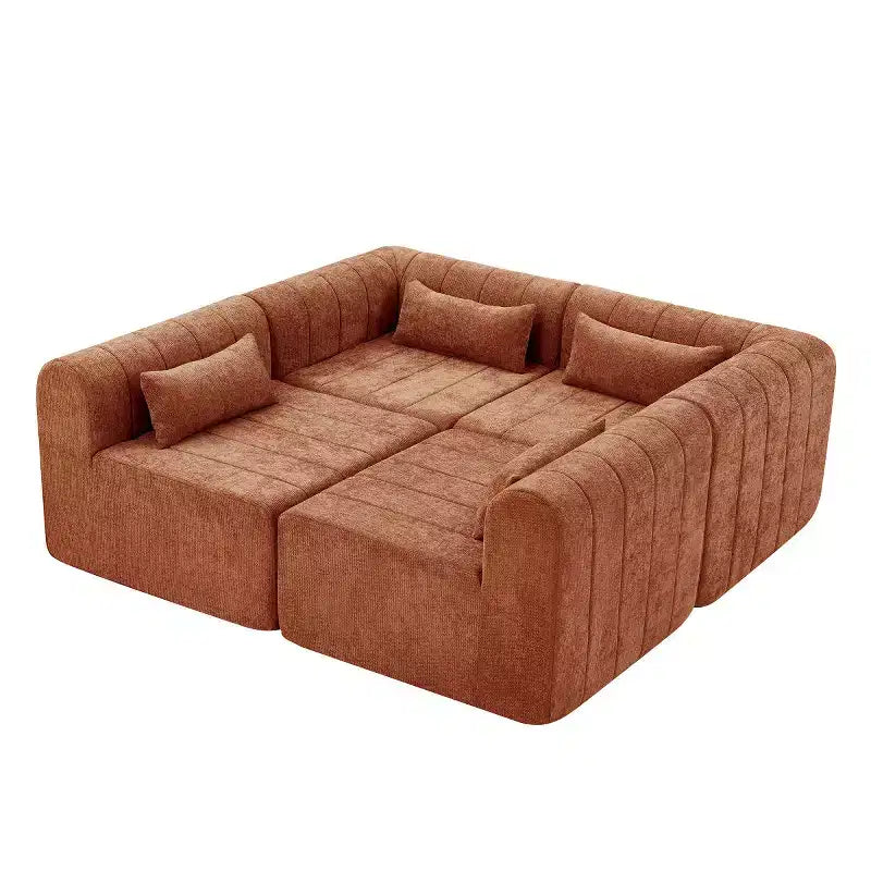 Divano convertibile a L 4 posti beige/espresso/verde/arancione
