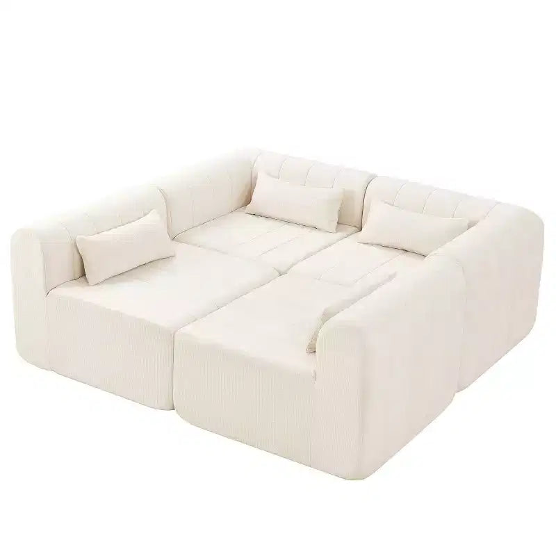 Divano convertibile a L 4 posti beige/espresso/verde/arancione