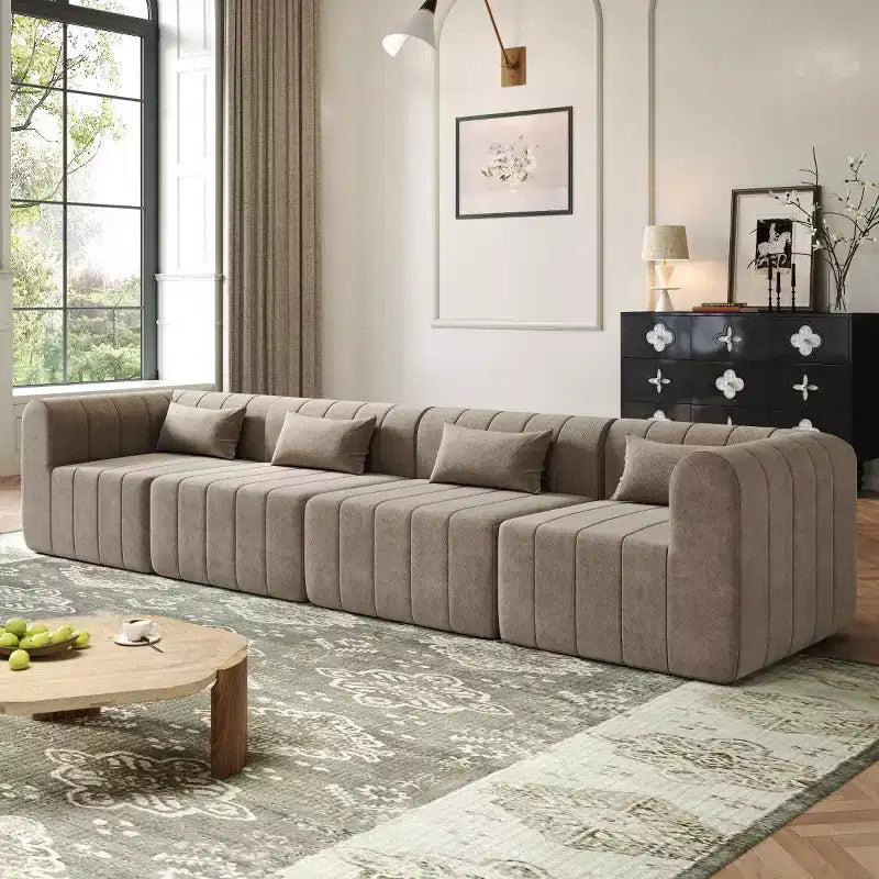 Divano convertibile a L 4 posti beige/espresso/verde/arancione