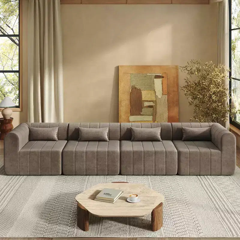 Divano convertibile a L 4 posti beige/espresso/verde/arancione
