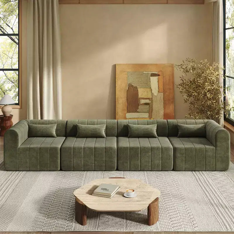 Divano convertibile a L 4 posti beige/espresso/verde/arancione