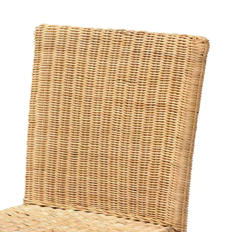 Sgabello da bar in rattan marrone naturale e legno di noce, schienale medio, senza braccioli, 1 posto